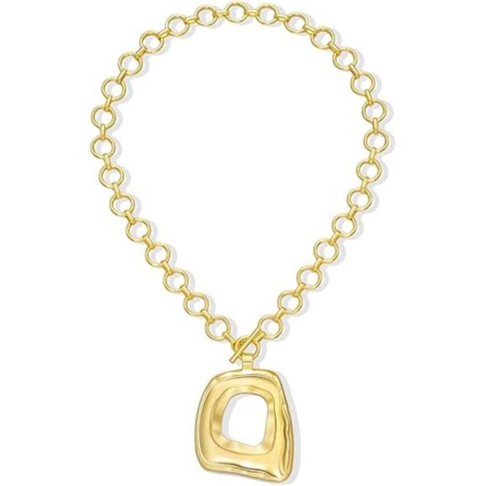 Chunky Gold Square Necklace for Women, 14K Gold Plated Vintage Boho Big Matte - Picture 9 of 11